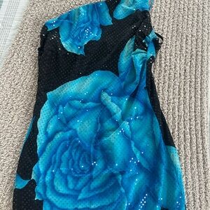 Cache Blue and Black High Low bling party floral Dress!